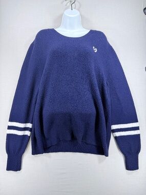 🔥 PINK Victoria's Secret Navy Collegiate Varsity Knit Sweater XL 🔥